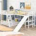 White Twin over Full Wood Bunk Bed with Twin Size Loft Bed with Desk and Slide, Full-Length Guardrail