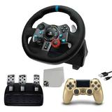 Logitech G29 Driving Force with Gold DualShock 4 Controller and Charging Cable BOLT AXTION Bundle Like