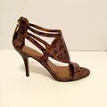 Nine West Shoes | Nine West Brown Print Faux Leather Embossed Zip 4" Heels Sz 10 M | Color: Brown | Size: 10