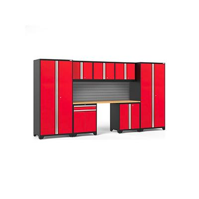 NewAge Products PRO 3.0 Series Red 8-Piece Cabinet Set with Bamboo Top and Slatwall