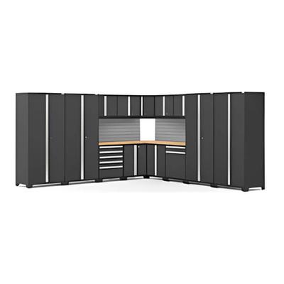 NewAge Products PRO 3.0 Series Black 16-Piece Corner Cabinet Set with Bamboo Tops and Backsplash