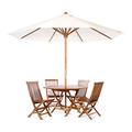 All Things Cedar 6-Piece Octagon Folding Table and Folding Chair Set with White Umbrella