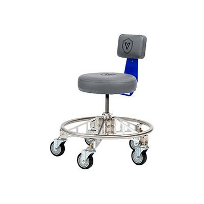 Vyper Chair Premier Aluminum Max Rolling Shop Stool (Grey Seat, Blue Backrest Arm, Black Casters)