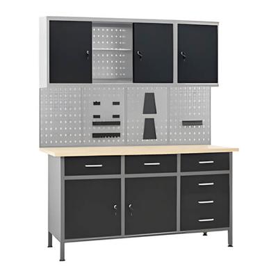 vidaXL 5-Foot Workbench Cabinet System with Pegboard and Wall Cabinets