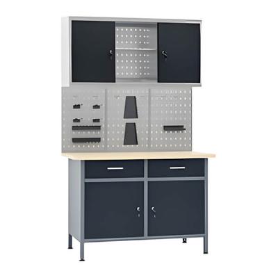 vidaXL 4-Foot Workbench Set with Pegboard and Wall Cabinet