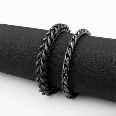 Bracelets à maillons de quille tricotés pour hommes et femmes acier inoxydable bracelet jonc noir