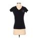 Next Level Apparel Short Sleeve T-Shirt: V Neck Covered Shoulder Black Print Tops - Women's Size Small