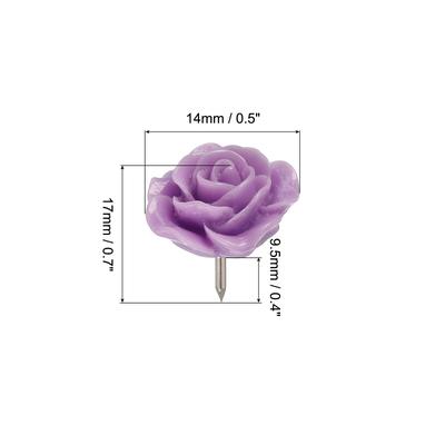 16pcs Push Pins, Rose Flower Shape Thumb Tacks Decorative Steel Needle, Purple