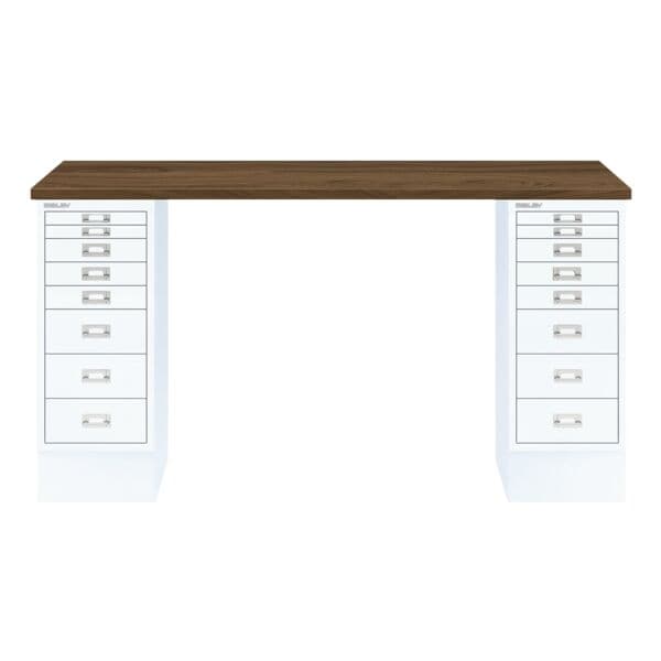 Bisley Schreibtisch »MultiRange« nussbaumfarbene Platte mit 16 Schubladen weiß, 140x74x60 cm