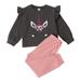 3T Baby Girls Clothes Baby Girls 2PCS Outfits Unicorn Print Ruffle Long Sleeve Tops Pants Set 3-4T Baby Girls Fall Winter Clothes Gray
