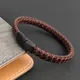 8*5mm Brown Braided Rope Leather Bracelet for Men Stainless Steel Charm Jewelry Bangles for Friend