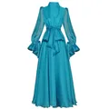 Robe longue décontractée pour dames rouge et bleu robe de soirée vintage tempérament chic piste