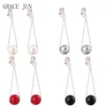 GRACE JUN – boucles d'oreilles longues à Clip en fausse perle sans piercing plaqué argent