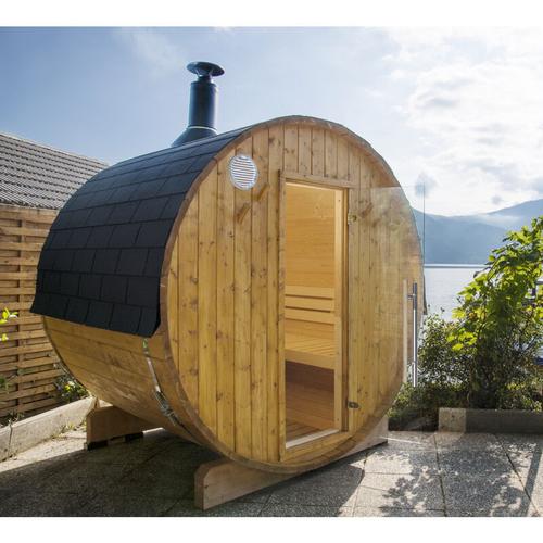 Kammi 180 Saunafass Outdoor Barrel Sauna 220 x 180 cm Outdoorsauna aus Fichte – Harvia