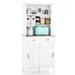 Freestanding Kitchen Pantry with Hutch Sliding Door and Drawer-White - 30" x 19" x 67"(L x W x H)