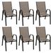 6 Pieces Patio Stackable Dining Chairs with Curved Armrests and Breathable Fabric - 25.5" x 21" x 36.5" (L x W x H)