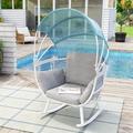 Crestlive Products 270lbs Egg Chair Outdoor Aluminum Rocking Lounge White&Blue