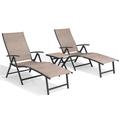 Crestlive Products Espresso Outdoor Folding Patio Chaise Lounge Chair Aluminum Recliners and Table Set