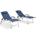 Crestlive Products Set of 2 Outdoor Lounge Chairs Aluminum Adjustable Reclining Chaise Navy Blue