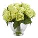 Nearly Natural 9 Rose Artificial Floral Arrangement in Elegant Glass Vase