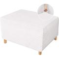 Innerwin Square Stretch Ottoman Slipcover Jacquard Ottoman Covers Stretch Footstool Slip Cover White Block -lift Flower Pedal XL Code