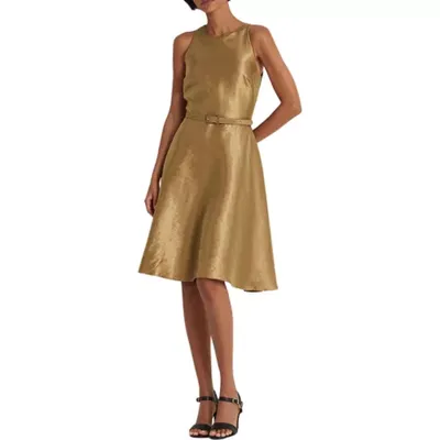 Lauren Ralph Lauren Women's Metallic Twill Belted Cocktail Dress, 8 |  SheFinds