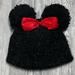 Disney Accessories | Minnie Mouse Disney Sparkle Fuzzy Ear Pompom Black Knit Hat Red Sequin Bow | Color: Black/Red | Size: 7-10