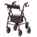 Days Four Wheeled Rollator Walker with Breaks, Foot Rest and Basket, Mobility and Support Aid for Elderly, Disabled and Handicapped Users, Burgundy
