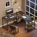 Trent Austin Design® Annice 95.2" L Shaped w/ Shelves, Reversible Corner Computer Desk or 2 Person Long Table Wood/Metal in Gray/Black | Wayfair