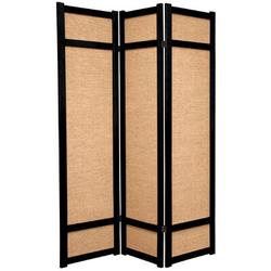 World Menagerie Clarke 51" W x 71" H 3 - Panel Solid Wood & Jute Folding Room Divider Wood in Brown | 71 H x 51 W x 1 D in | Wayfair