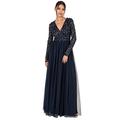 Maya Deluxe Damen Ladies Maxi Dress For Women With Long Sleeves V Neckline Plunging Sequin Embellished For Wedding Gue Kleid, Navy, 54 EU