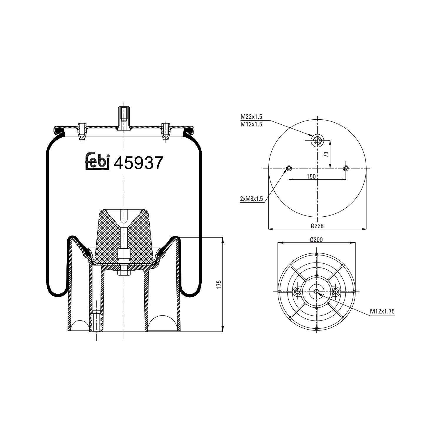 FEBI BILSTEIN Federbalg, Luftfederung Universal mit Kolben 200mm 45937 Image