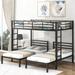 Full over Twin&Twin Size Metal Bunk Bed with Built-in Shelf, Silver