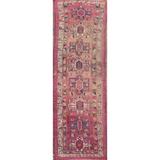 Geometric Ardebil Persian Vintage Runner Rug Handmade Wool Carpet - 3'8"x 12'11"