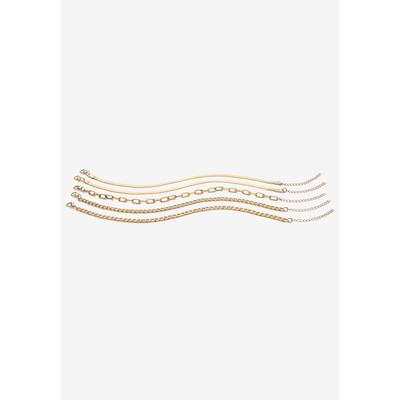 Women's 5 Piece Herringbone, Curb & Cable Link Ankle Bracelet Set Goldtone 9" Length Jewelry by PalmBeach Jewelry in Gold