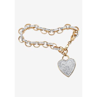 Women's Diamond Accent 18K Gold-Plated Heart Charm Rolo-Link Bracelet 7.75" by PalmBeach Jewelry in Diamond