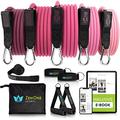 ZenBands Resistance Bands Set, 5 Fitness Bands in Different Sizes Strengths, with Handles, Door Anchors & Foot Straps, Resistance Bands for Home Workout, incl. E-book, Workout Guide & Bag (Pink)