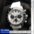 Montre à quartz étanche avec bracelet blanc de luxe chronographe multifonctionnel à trois yeux