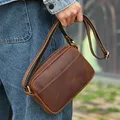 Sac à bandoulière en cuir véritable pour hommes femme Simple rétro petit sac de messager de forme