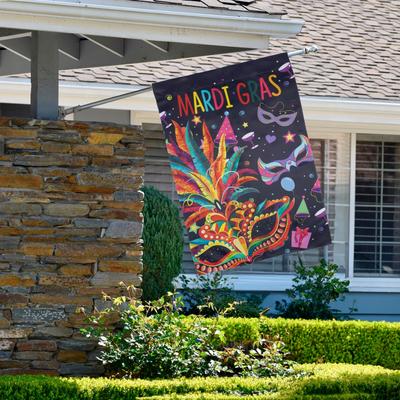 Feathered Carnival Mask "Mardi Gras" Outdoor Flag - 40" x 28"