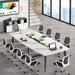 8FT Conference Table,Boat Shaped Meeting Table with Rectangle Grommet