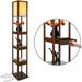 Maxwell Standing Tower Floor Lamp w/ Shelves and Drawers Havana Brown