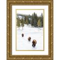 Jaynes Gallery 11x14 Gold Ornate Wood Framed with Double Matting Museum Art Print Titled - Wyoming-Yellowstone National Park Bison walking in snow