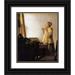 Vermeer Johannes 12x14 Black Ornate Wood Framed with Double Matting Museum Art Print Titled - Woman With A Pearl Necklace