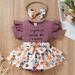 Zukuco Newborn Infant Baby Girl Clothes Letter Floral Print Summer Outfits Ruffle Short Sleeve Romper Jumpsuit with Headband