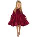 JDEFEG Tulle Long Bridesmaid Dress Kids Little Girls Daily Dress Autumn Long Sleeve Solid Irregular Princess Dress Ruffle Casual Party Dresses Outfits Clothes Sequin Dress Girls Size 16 Red M