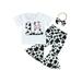 Genuiskids Newborn Infant Baby Summer Clothes Sets Baby Girls Outfits Cow Print Short Sleeve T-shirt Tops Casual Flare Pants Headbands 3Pcs Cute Outfits 0-18M