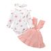 Kucnuzki Infant Baby Girl Clothes 0 Months Winter Skirt Sets 3 Months Long Sleeve Peach Blossom Prints Romper Top Suspender Pleated Skirt 2PC Sets Pink