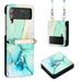 for Samsung Galaxy Z Flip 4 PU Leather Wallet case Marble Pattern Credit Card Holder Flip Folio Book Kickstand Cover Women Men with Long Strap for Samsung Galaxy Z Flip 4 5G Green