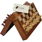 SouvNear 10.5 Wood Chess Set - Handmade Premium Magnetic Folding Chess Board - Wooden Travel Staunton Chess Game with Built in Storage
